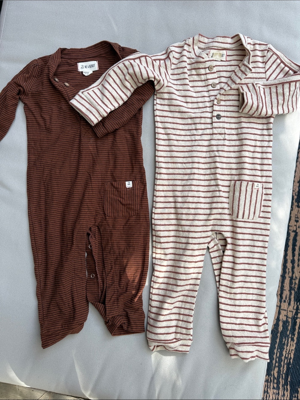 2-Pack Kids Striped One-Piece Bodysuits in Brown and Cream by 2 Hearts